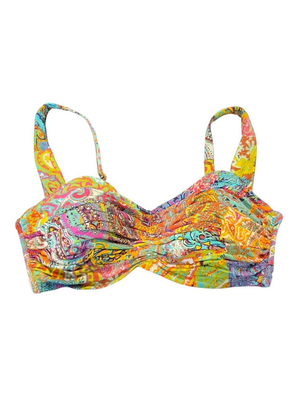 Bleu Rod Beattie Yellow/Multicolor Paisley Underwire Swim Bra Sz 34D